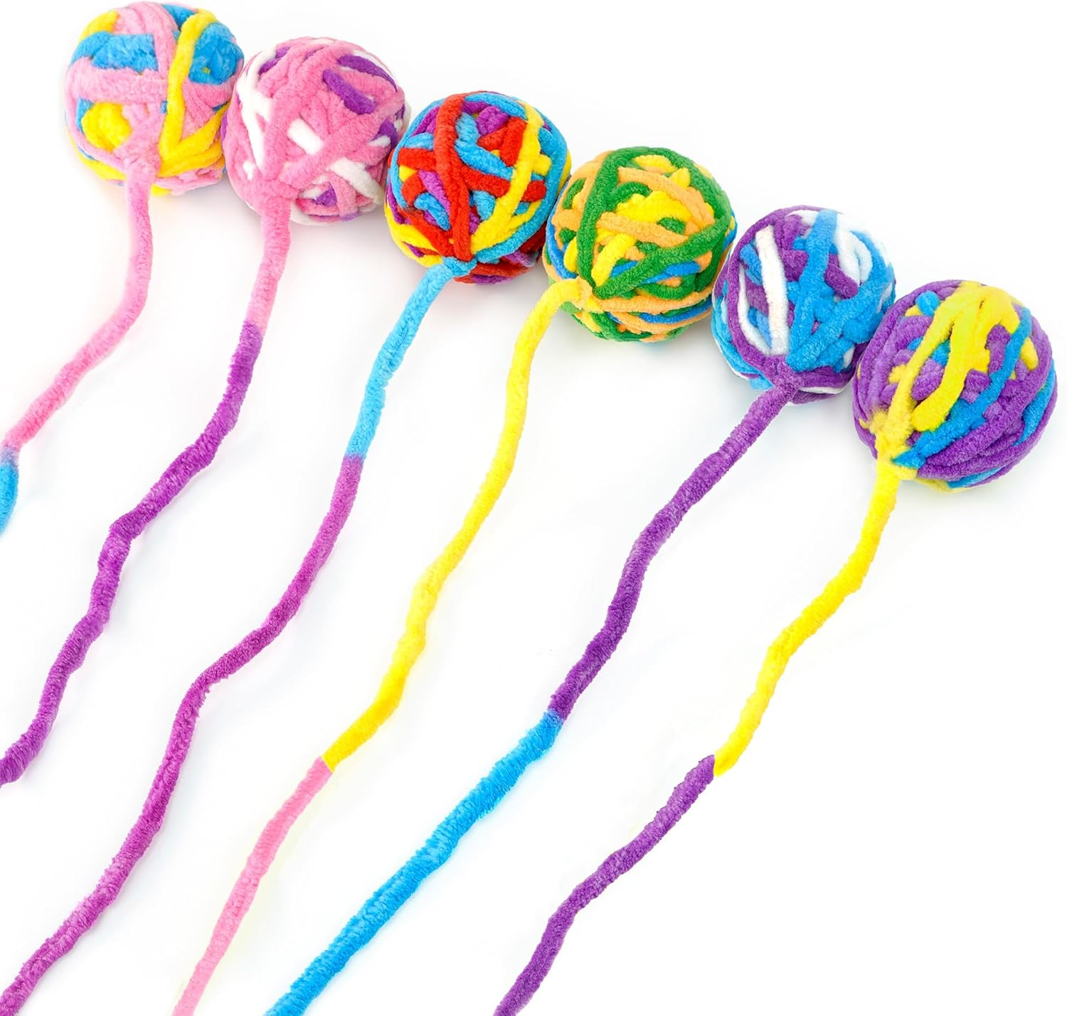 CHIWAVA 6 Pack 20" Woolen Yarn Cat Toys Ball with Bell 2" Large Indoor Cat Toy Balls Kitten Interactive Toys image number 4