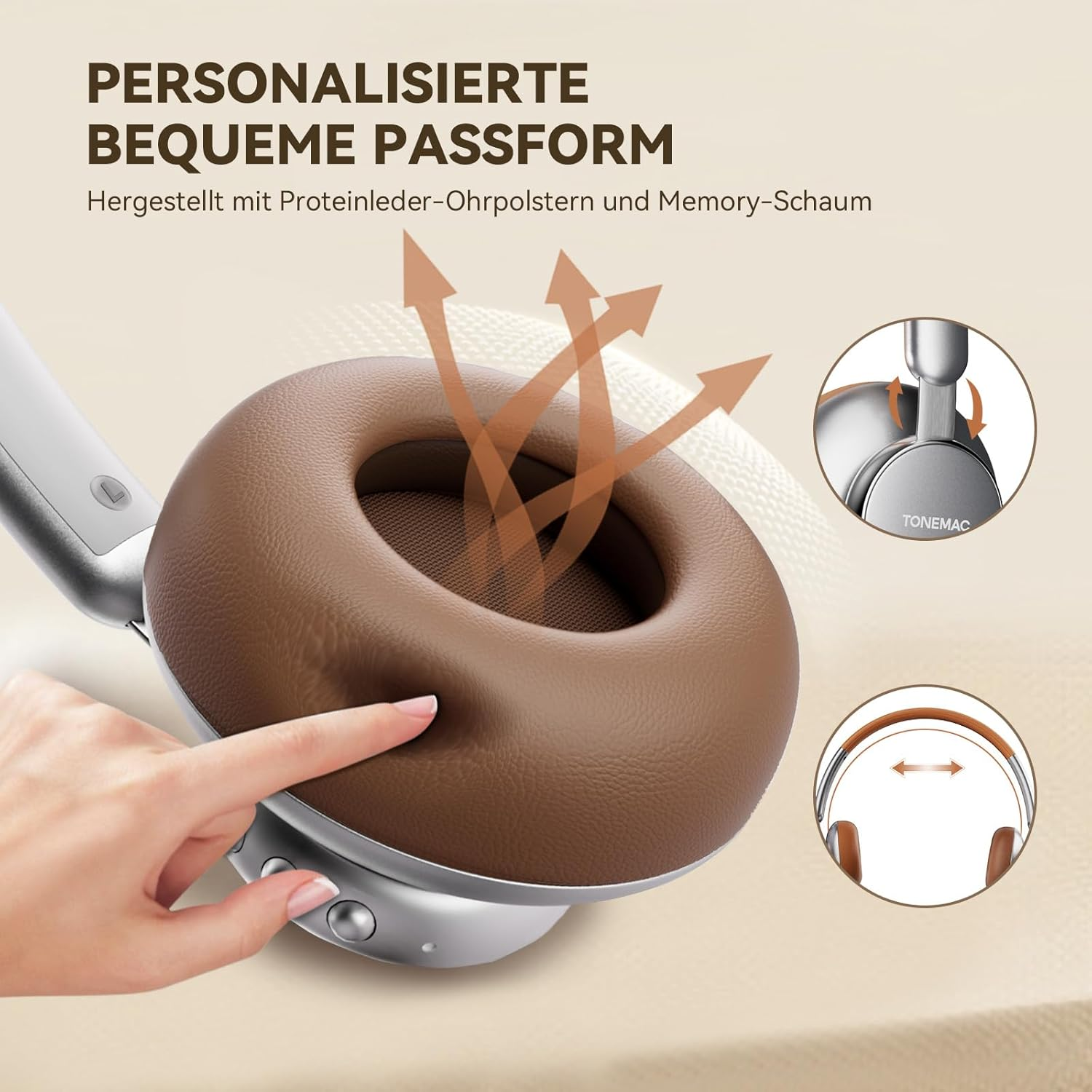 TONEMAC H9 Wireless Headphones, Bluetooth 5.4, Built-In Microphone, 80 Hours Playtime, Brilliant Style, Gaming Mode, Noise Isolation, Retro Rock Style, 36Mm Deep Bass Headsets, Brown image number 2