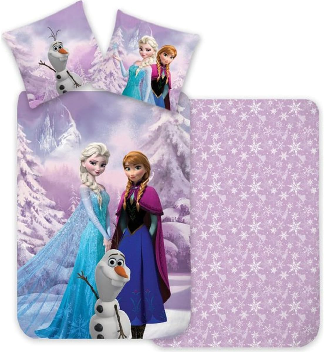 Frozen 100% Cotton Duvet Cover for Small Bed 100 X 135 Cm + Pillowcase 40 X 60 Cm Reversible Elsa, Anna and Olaf