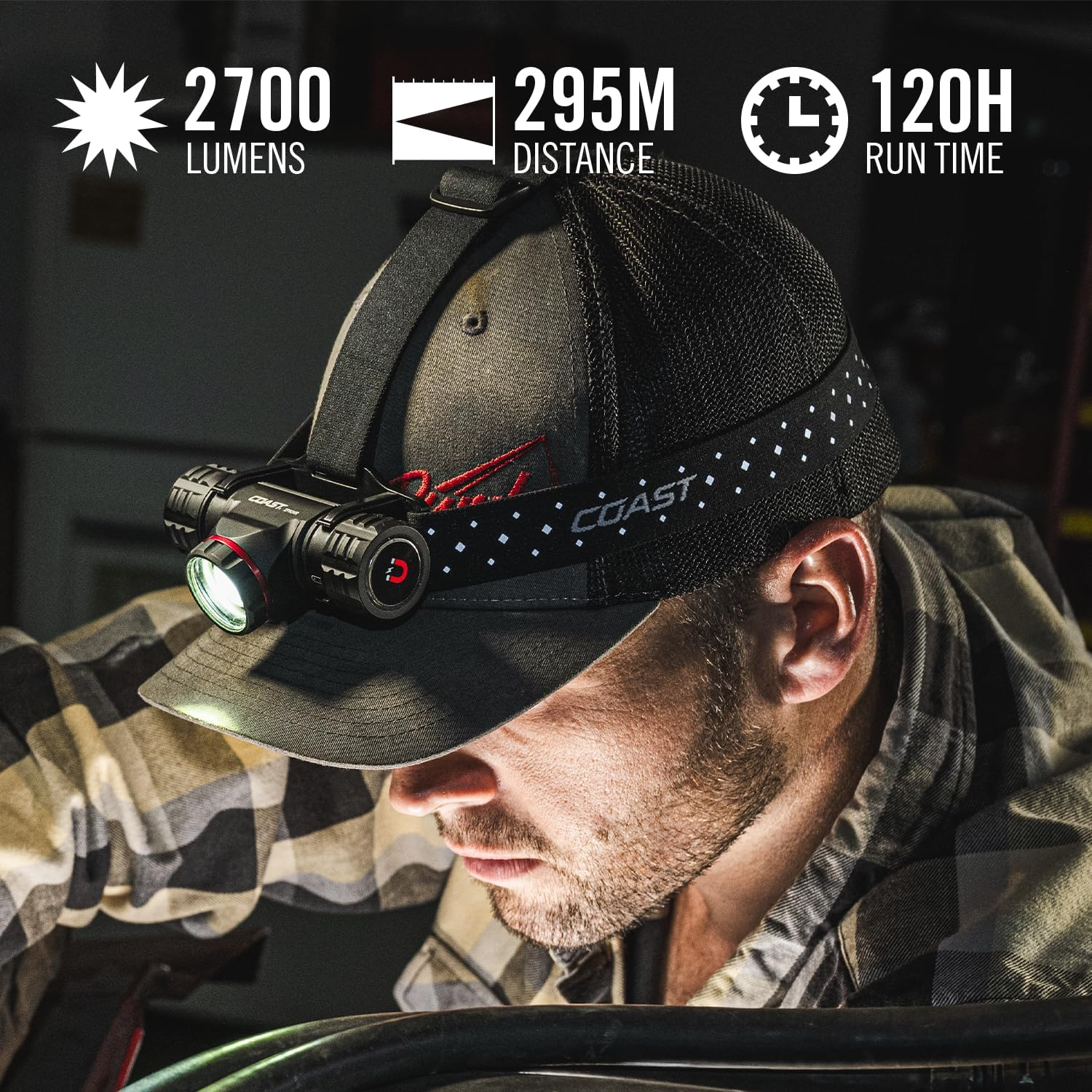 Coast XPH34R 2075 Lumen USB-C Rechargeable-Dual Power LED Headlamp with Pure Beam Twist Focus and Magnetic Base, Multicoloured