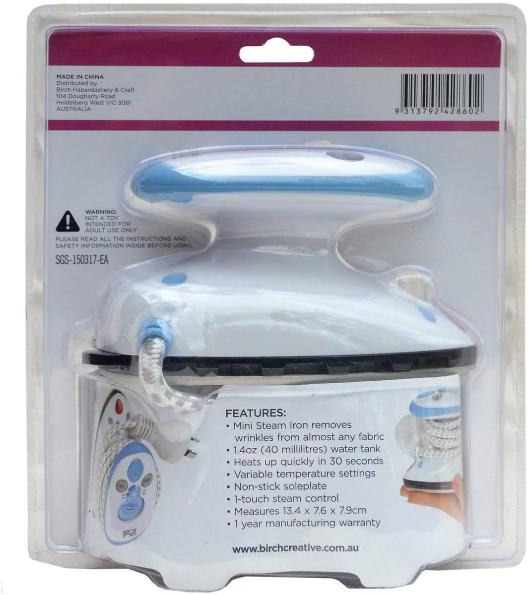 IRON MINI TRAVEL STEAM DUEL VOLTAGE, 100-127/260-420W,220-240/343-408W,CE/GS SAA