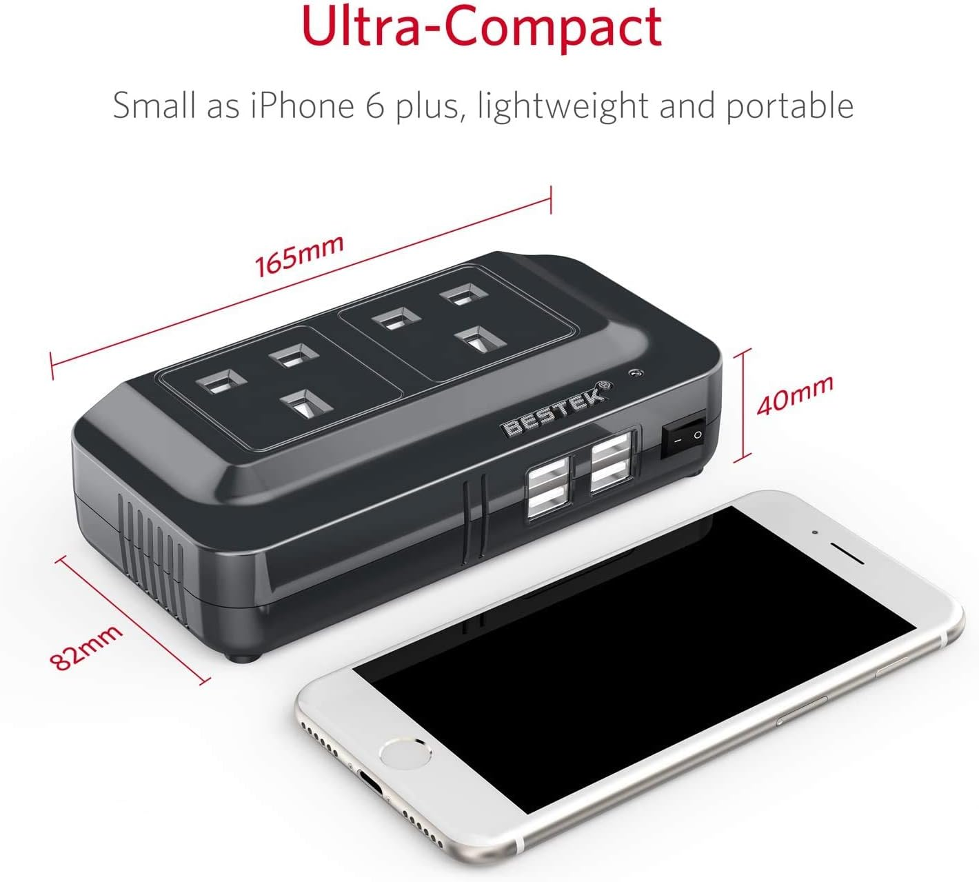 BESTEK 200W Power Inverter DC 12V to AC 230V 240V Car Voltage Converter Transformer with 3-Pin Sockets & 4-USB Ports image number 1