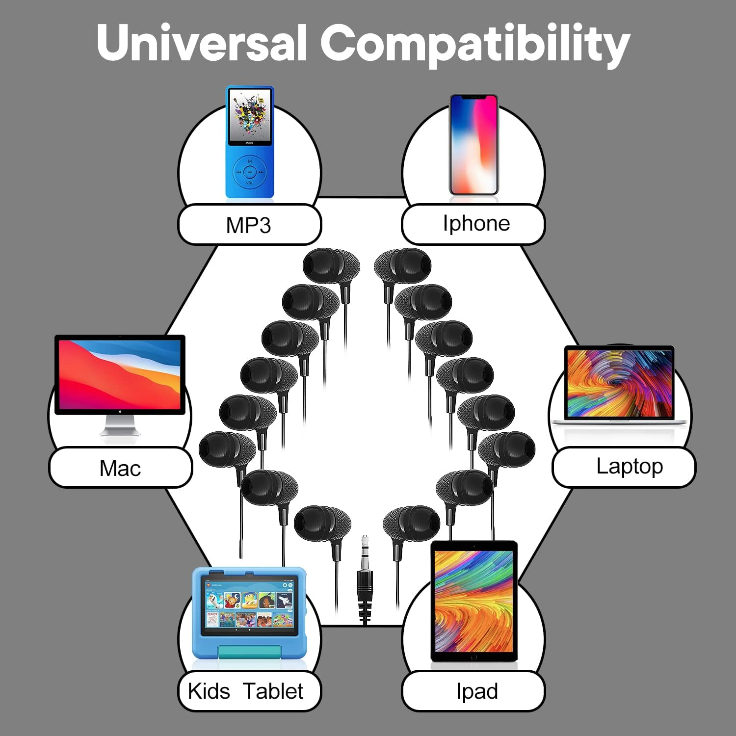 Bulk Earbuds Headphones 50 Pack for Classrooms Kids, Wholesale Durable Earphones Perfect for K12 Schools Students Kindergarten Children Gift and Adult (Black) - Mixed image number 7