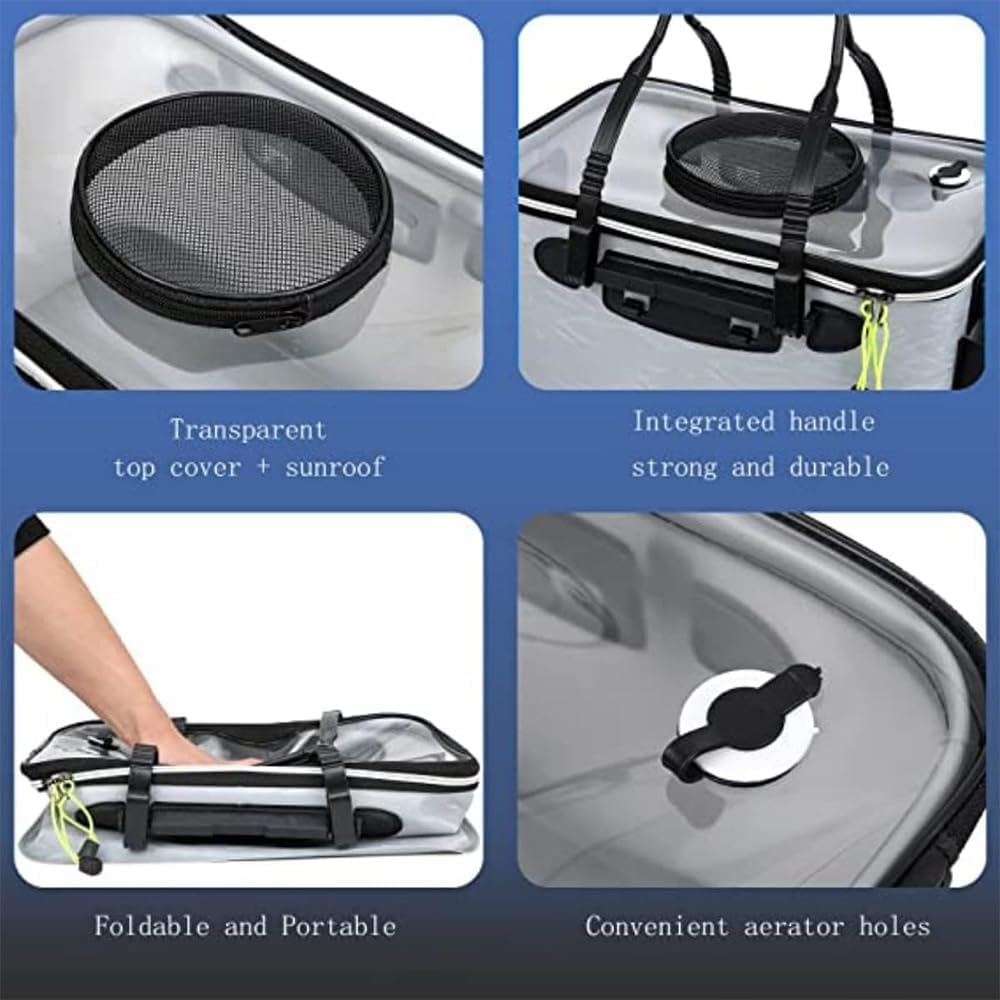 RUTREZOGO Portable Foldable Fishing Bucket. &ndash; Multi-Functional Live Fish Container & Bait Bucket, Outdoor Camping EVA Fishing Bag for Fish Transportation and Storage (Grey)