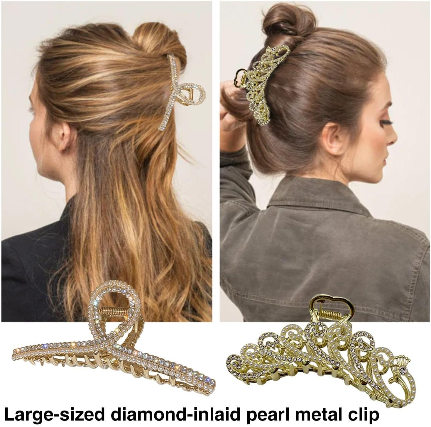 2 Pieces Diamond Studded Pearl Handles, Exquisite Glitter Handles, Non-Slip Women Headwear, Styling Fixing Tools image number 4