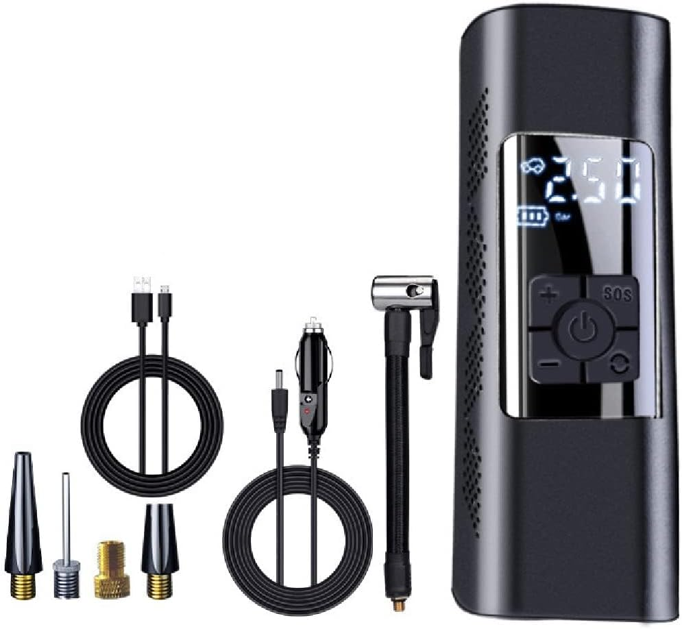 Electric Bike Pump Portable Air Compressor Tyre Inflator USB Recharge 6000Mah Tyre Air Pump with Digital LCD Screen for Cars, Motorcycle, Bicycles, Balls (Grey-Czcq-101)