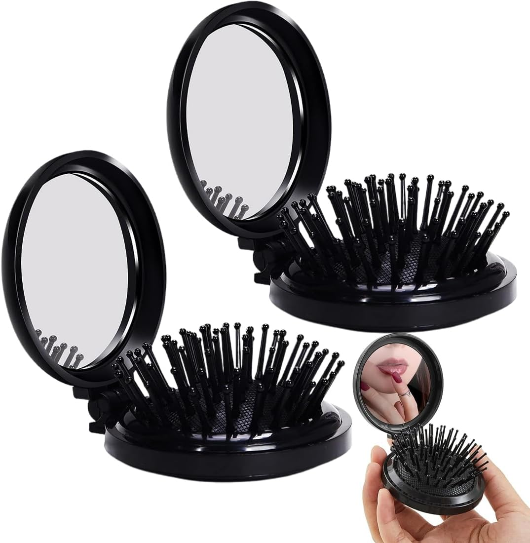 Weddhuis Pack of 2 Foldable Hair Brushes Travel Mirror Portable Pocket Hair Comb Hair Massage Comb for Men Women Girls (Travel Size, Mini, Compact) image number 5