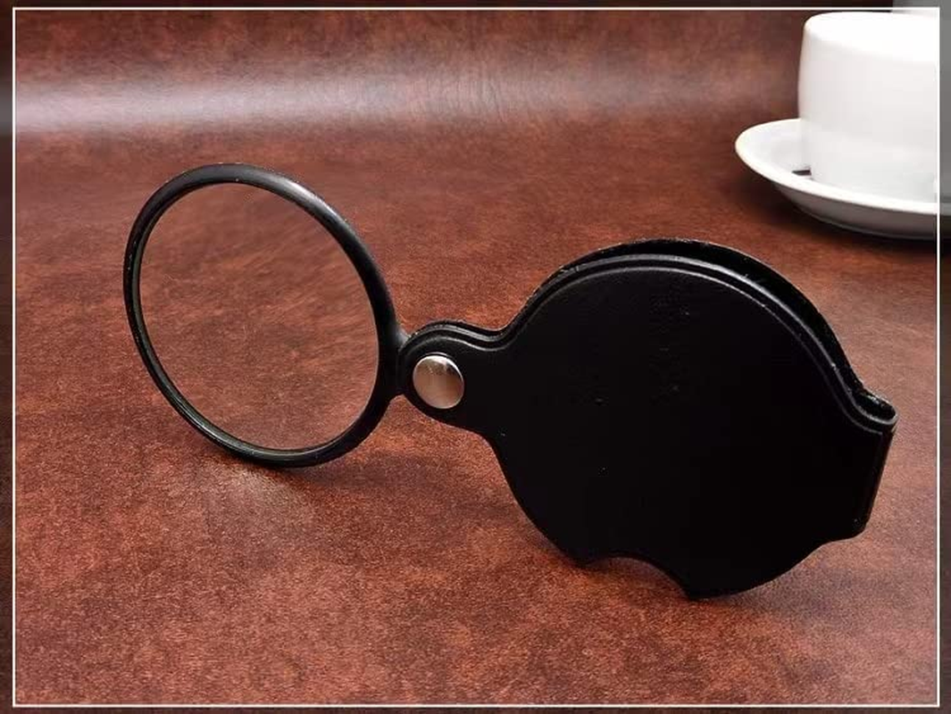[2Pack] 10X Pocket Mini Magnifier Glass,Folding Magnifying Lenses with Rotating Protective Leather Sheath for Seniors Reading, Inspection,Exploration image number 4