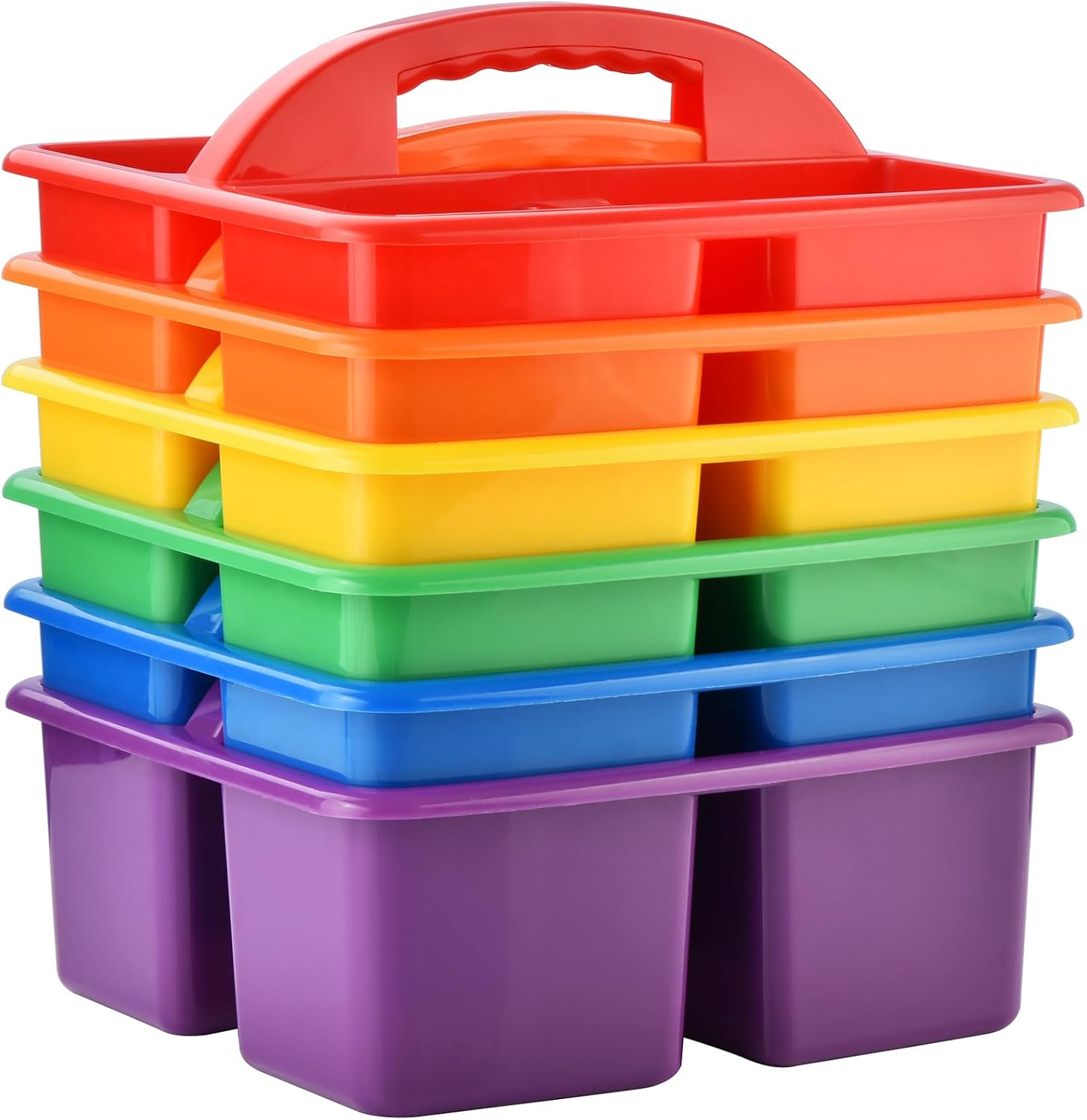 Plastic Classroom Storage Caddy Organizer with Handle, 6-Pack 3 Compartments, Teacher Supply Caddy for Classroom Organization, Table, Desk, Office, Craft Art Caddy for Kids - Assorted Colors image number 6