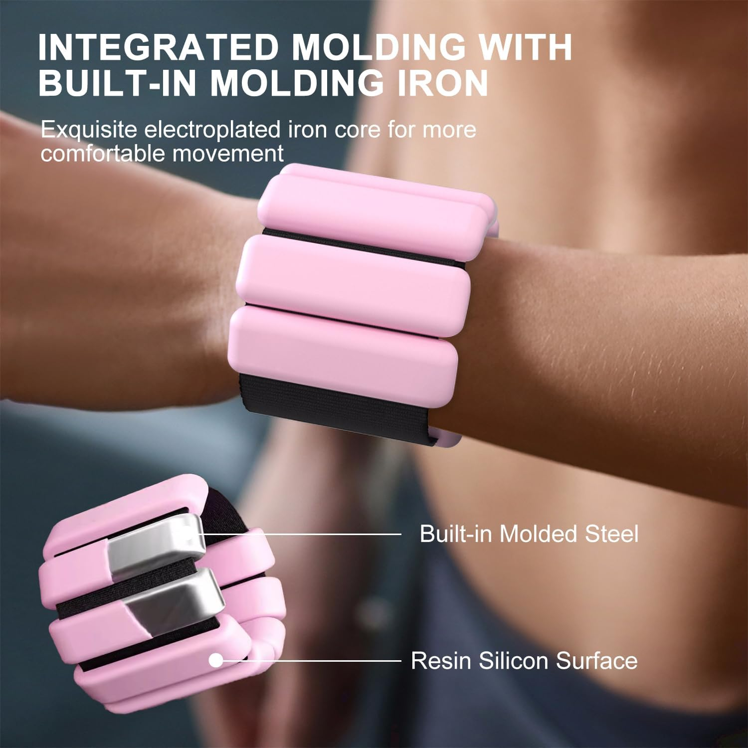 Wrist Ankle Arm Leg Weights Set of 2 (1Lb/Pcs) Adjustable Wearable Ankle Weights Silicone Wrist Bangles Fitness Equipment for Walking, Yoga, Dance, Barre, Pilates, Cardio, Aerobics, Jogging image number 5