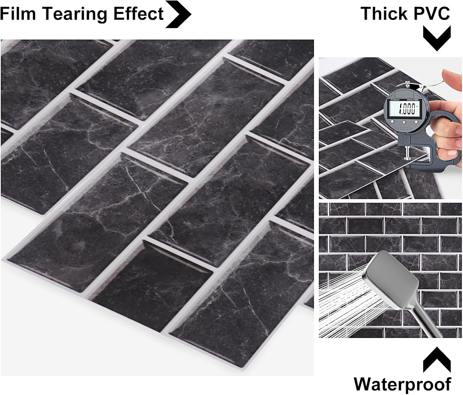 12 PCS Peel and Stick Tiles Kitchen, Stick on Kitchen Tiles, Tiles Self Adhesive, Tile Stickers for Kitchens, Bathrooms, Wall Art and Interior Decoration(Black)