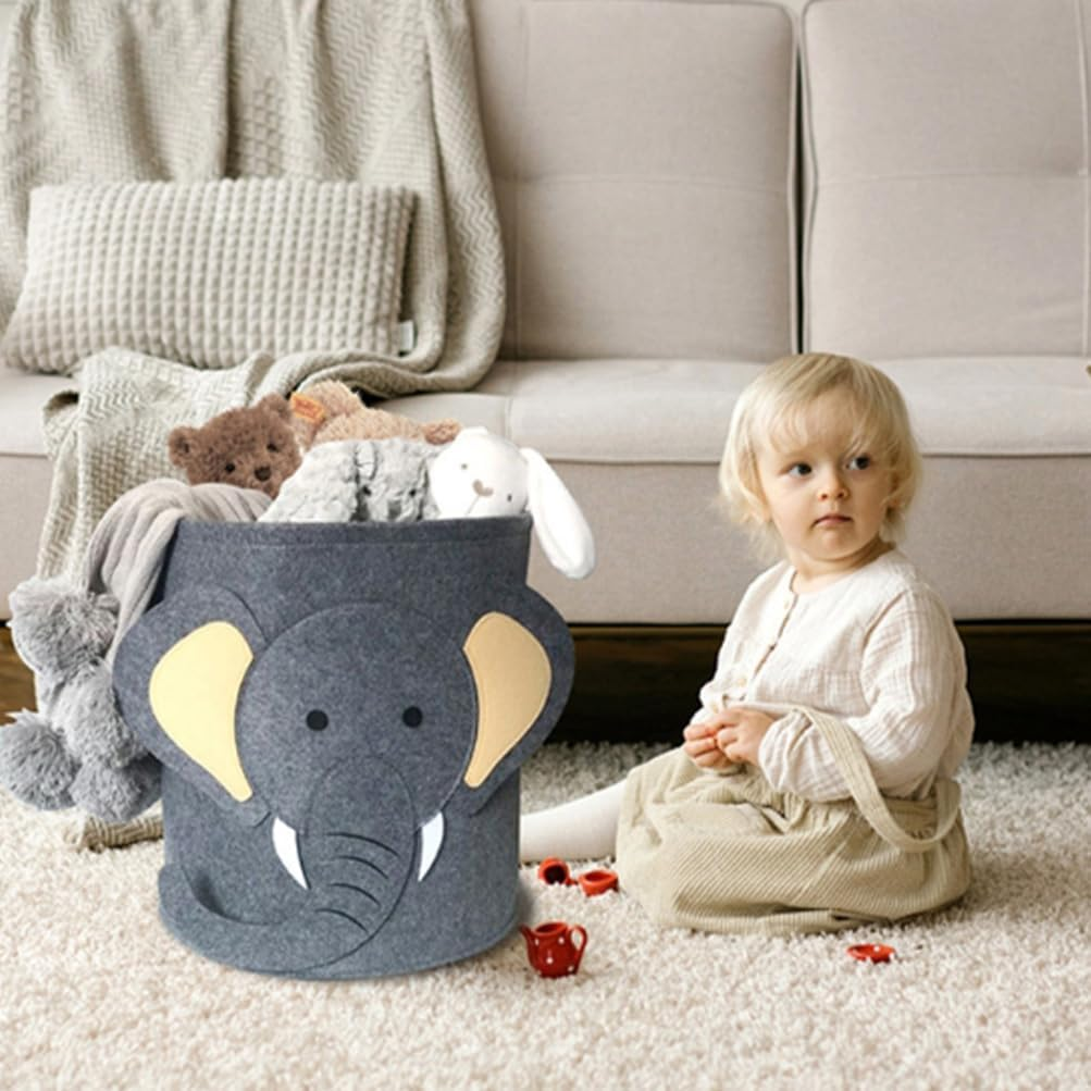 3Pcs Toy Storage Bucket, 43L Foldable Felt Laundry, Plush Toy Storage Bucket, Dirty Clothes Pet Dog Supplies Barrel, Decorative round Miscellaneous Organize Bin for Office, Bedroom,Closet image number 1