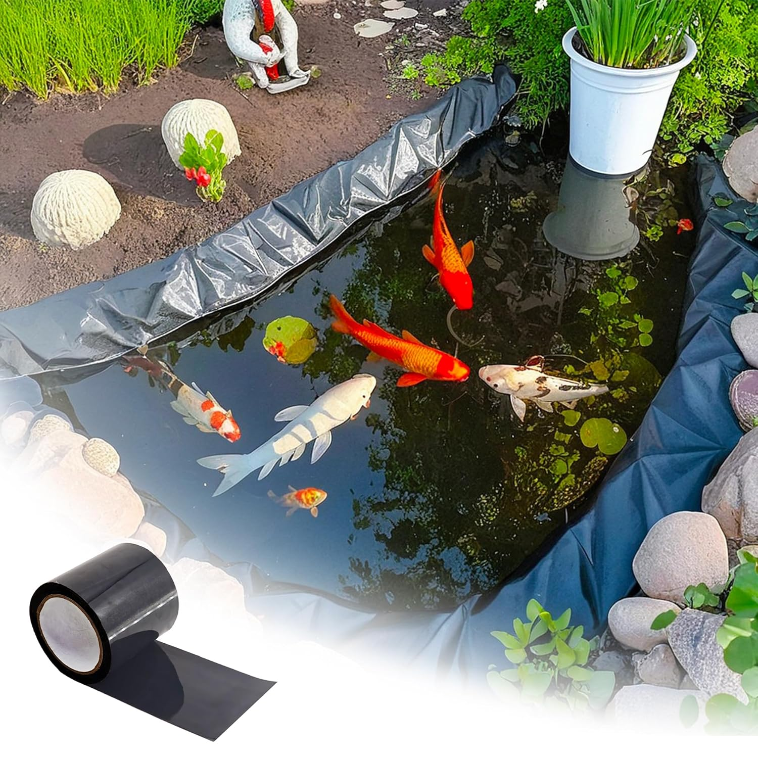 Pond Liner Seam Tape Single Sided, Waterproof Pond Repair Kit Butyl Rubber for EPDM PVC Outdoor Pond Liner Leak Repair Long-Lasting Easy to Apply image number 6