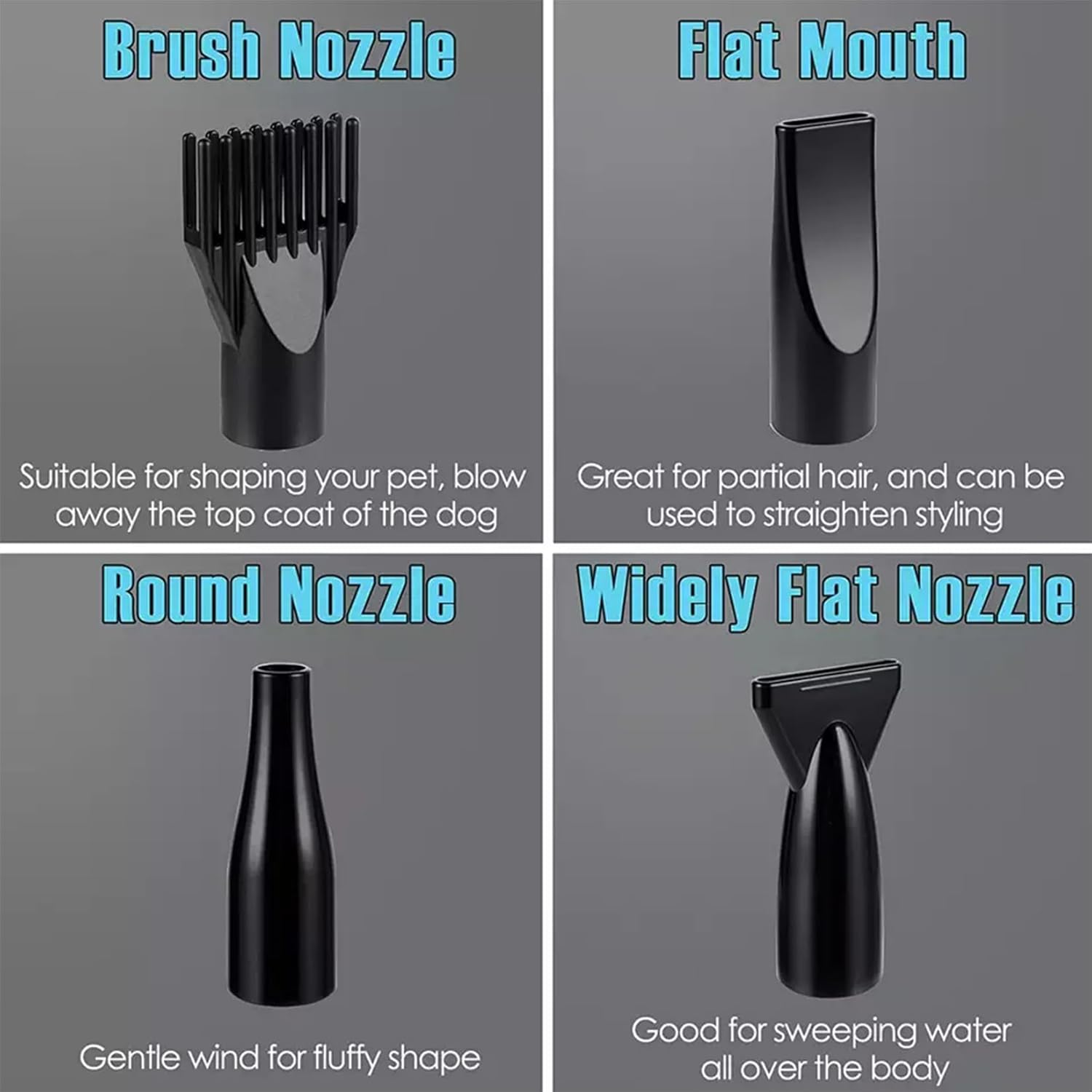 Memows Dog Hair Dryer, 2800 W Professional Blower Dog Dryer, Adjustable Speed and Heat, Pet Dryer, Dog Grooming Dryer with 4 Different Nozzles (Black) - Black image number 3