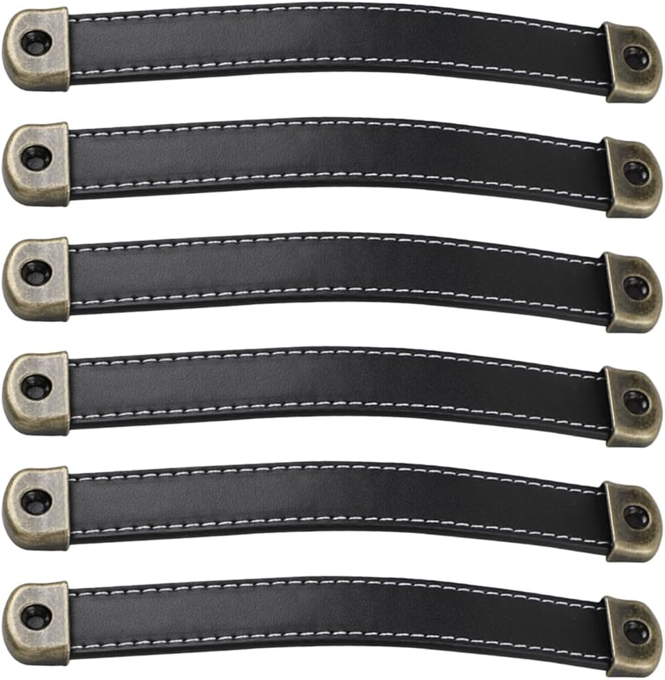6Pcs Leather Pull Handles for Cabinet Doors and Drawers, Safety Protection Upgrade, Easy Installation, Brown Synthetic Leather, 7.48 * 0.94 * 0.31 Inches, Ideal for Home Decor