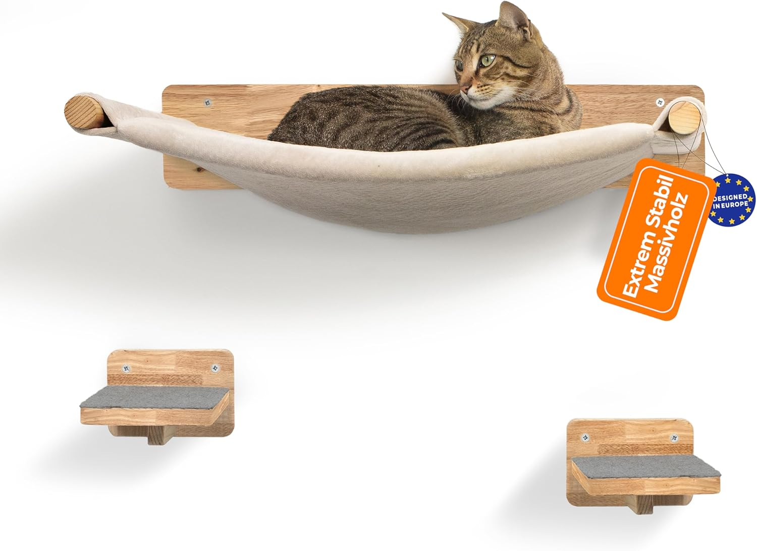 WOOWOOD&reg; Climbing Wall Cats Including 2 X Cat Stairs Wall [Solid Wood] I Cat Scratching Post Wall I Hammock Cat I Cat Wall I Wall Scratching Post I Cat Furniture I Cat Climbing Wall I Cat Hammock Wall image number 4