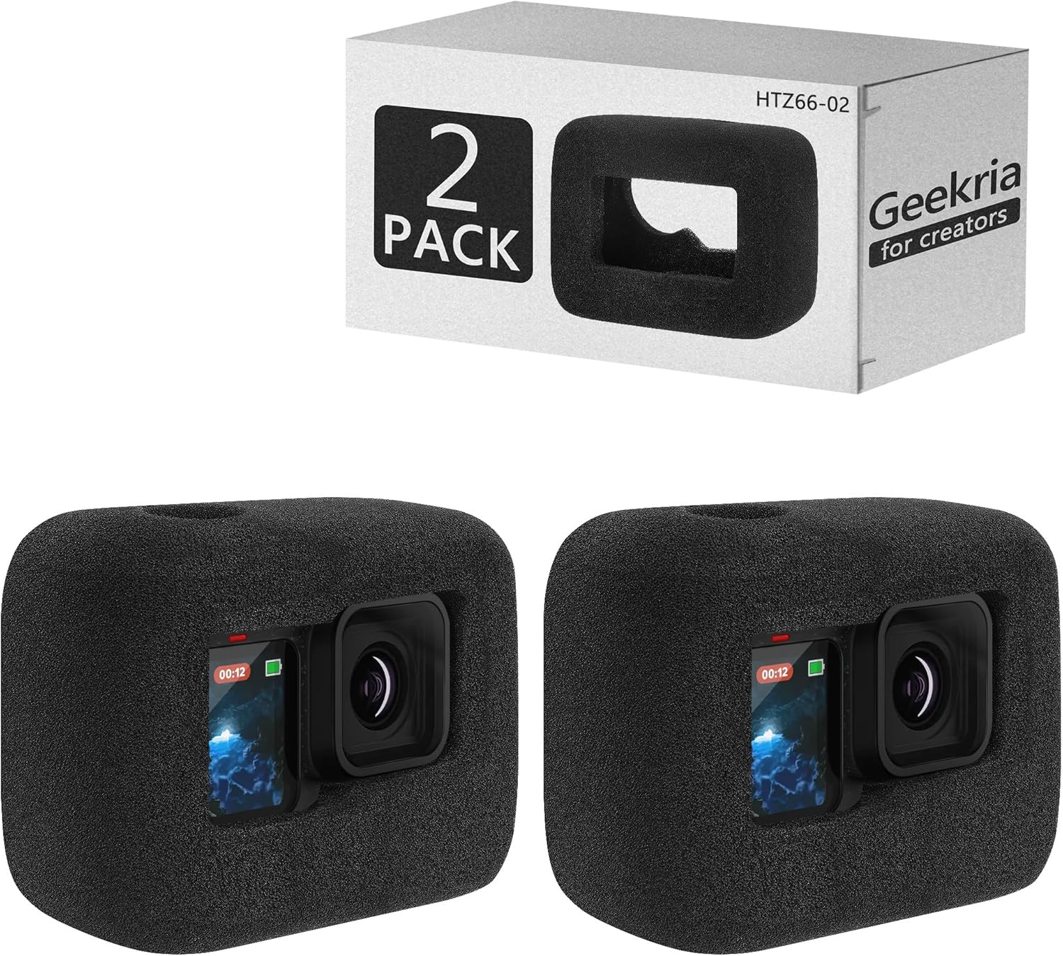 Geekria for Creators Windslayer Cover Wind Muff Compatible with Gopro Hero 13, 12, 11, 10, 9 Action Camera, Housing Frame Case, Video Noise Reduction Sponge Accessories (Black / 2 Pack) image number 4