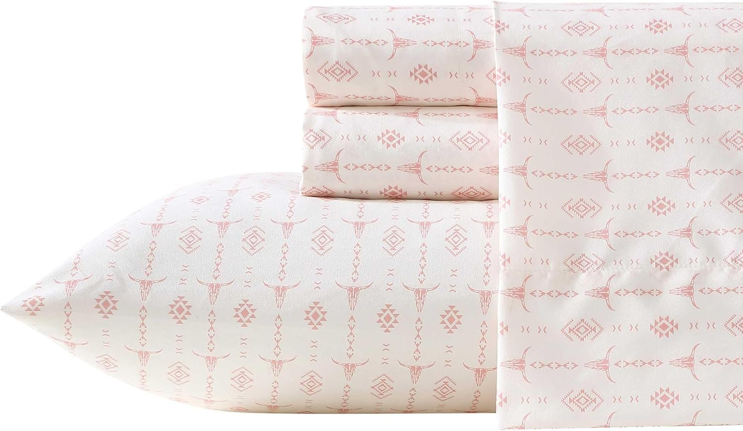 Wrangler - Twin Sheet Set, Silky & Lightweight Bedding Set, Paisley Home Decor, Oeko-Tex Certified (Prairieland Paisley Blue, Twin) - Twin, Steer Head Stripe Pink