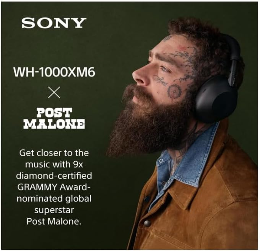 Sony WH-1000XM6 Flagship Noise Cancelling Wireless Over-Ear Headphones, Unique Hi-Res Sound, Superior Comfort, Foldable Design, Rugged Case, 30 HR, Ios and Android Battery - Black