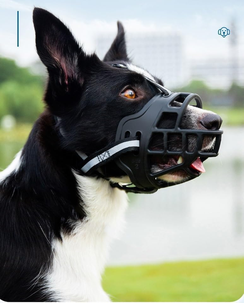 Breathable Basket Dog Muzzles for Small, Medium and Large Dogs - Prevents Barking, Biting and Chewing (Reflective Black, 3#) image number 3