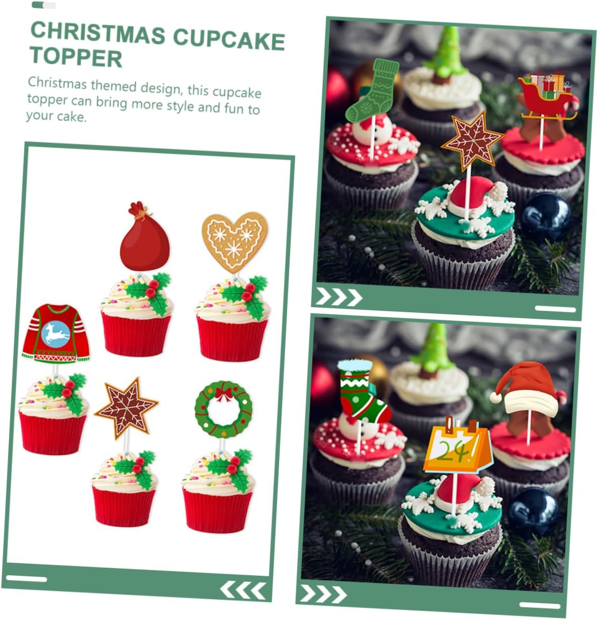 Merry Christmas Themed Cake Decorations Set 2 Pack 24Pcs Cupcake Topper Snowman Reindeer Cupcake Picks Cake Ornaments