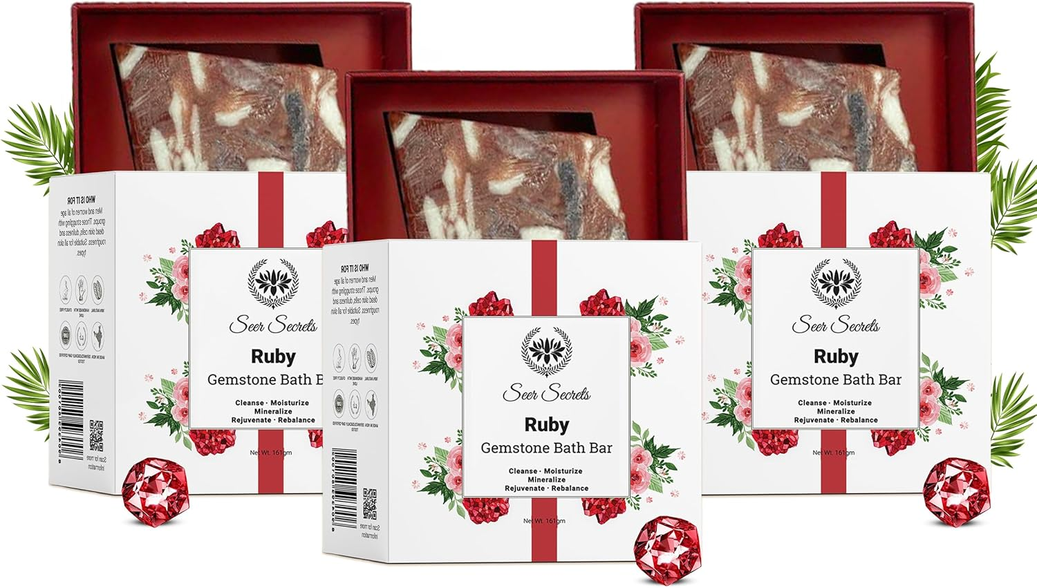Seer Secrets 100% Natural Luxury Handmade Gemstone Ruby Bath Bar | Made with Organic Ingredients | Bath Soap Free from Paraben, Sulphate & Chemicals Pack of 3-161 * 3 Gm image number 5