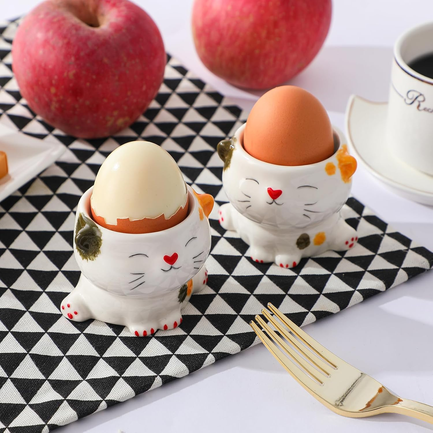 WW STYLE Egg Cups Set of 2, High-Quality Ceramic, Cute Cat Design, Porcelain, Egg Holder, Tableware Decoration, Gift, Christmas, Birthday, Family, Friends, Children image number 1
