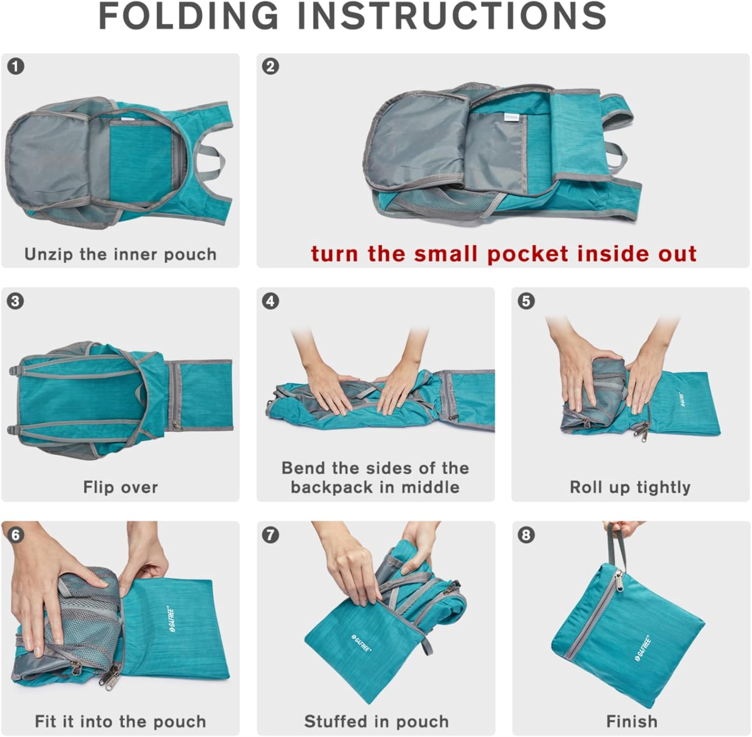 G4Free 10L Hiking Backpack Small Travel Hiking Daypack Lightweight Packable Backpack Casual Foldable Shoulder Bag - Beige image number 6