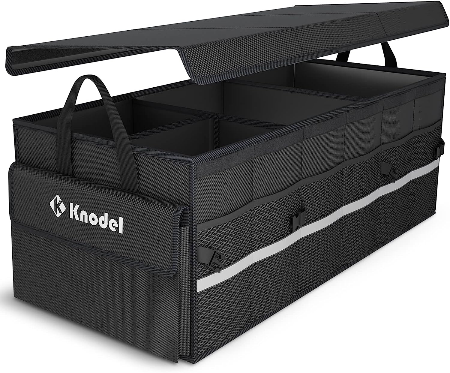K KNODEL Car Boot Organiser with Foldable Cover, Car Boot Organiser Storage, Large Boot Tidy for Car, Car Boot Storage Box and Bag, Car Trunk Organiser for Small Car and Suv, (2C, Black) image number 4