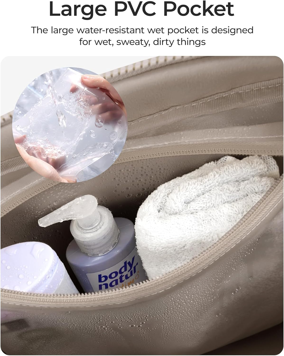 Gym Bag for Women, Duffle Bag for Travel with Wet Pocket, Lightweight Carry on Weekender Duffel, Water Resistant (Camel) image number 6