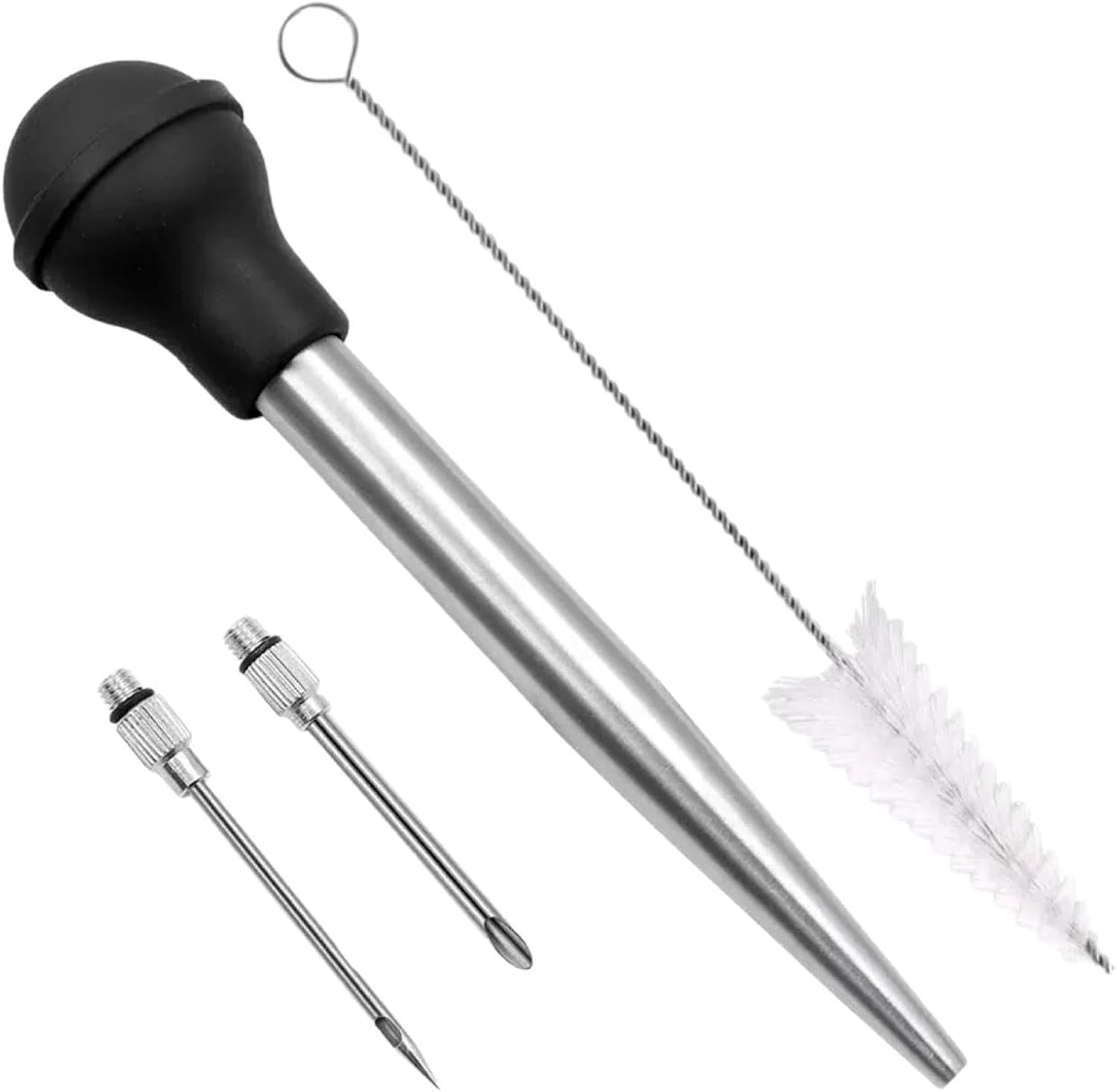 Rhoyee Stainless Steel Turkey Baster Set &ndash; Large Baster Syringe with Heat-Resistant Silicone Bulb, 2 Marinade Injector Needles & Cleaning Brush &ndash; Food-Grade BBQ & Roasting Tool image number 1