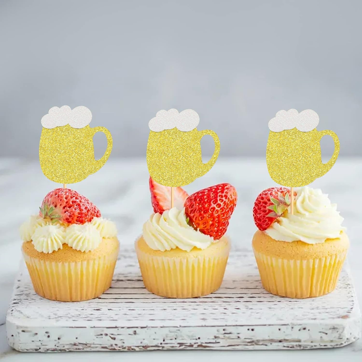 24 Pack Beer Mug Cupcake Toppers Cheers Beer Mug Cupcake Picks for Cheers Beer Festival Birthday Wedding Anniversary Party Cake Decorations Supplies image number 4