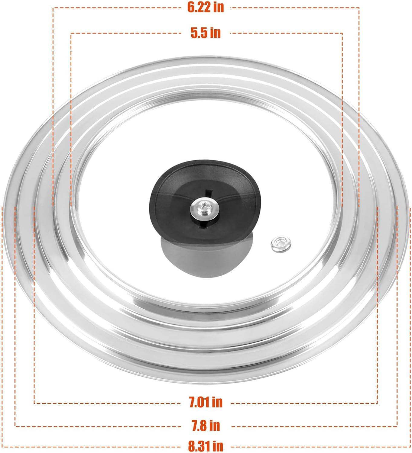 Komokeru Universal Lid for Pots and Pans Skillets, Stainless Steel Pan Cover Fit Fits 6-7-8 Inch Cookware, Large Replacement Frying Pan Cover, Cast Iron Skillet Pot Lids with Heat Resistant Knob image number 1