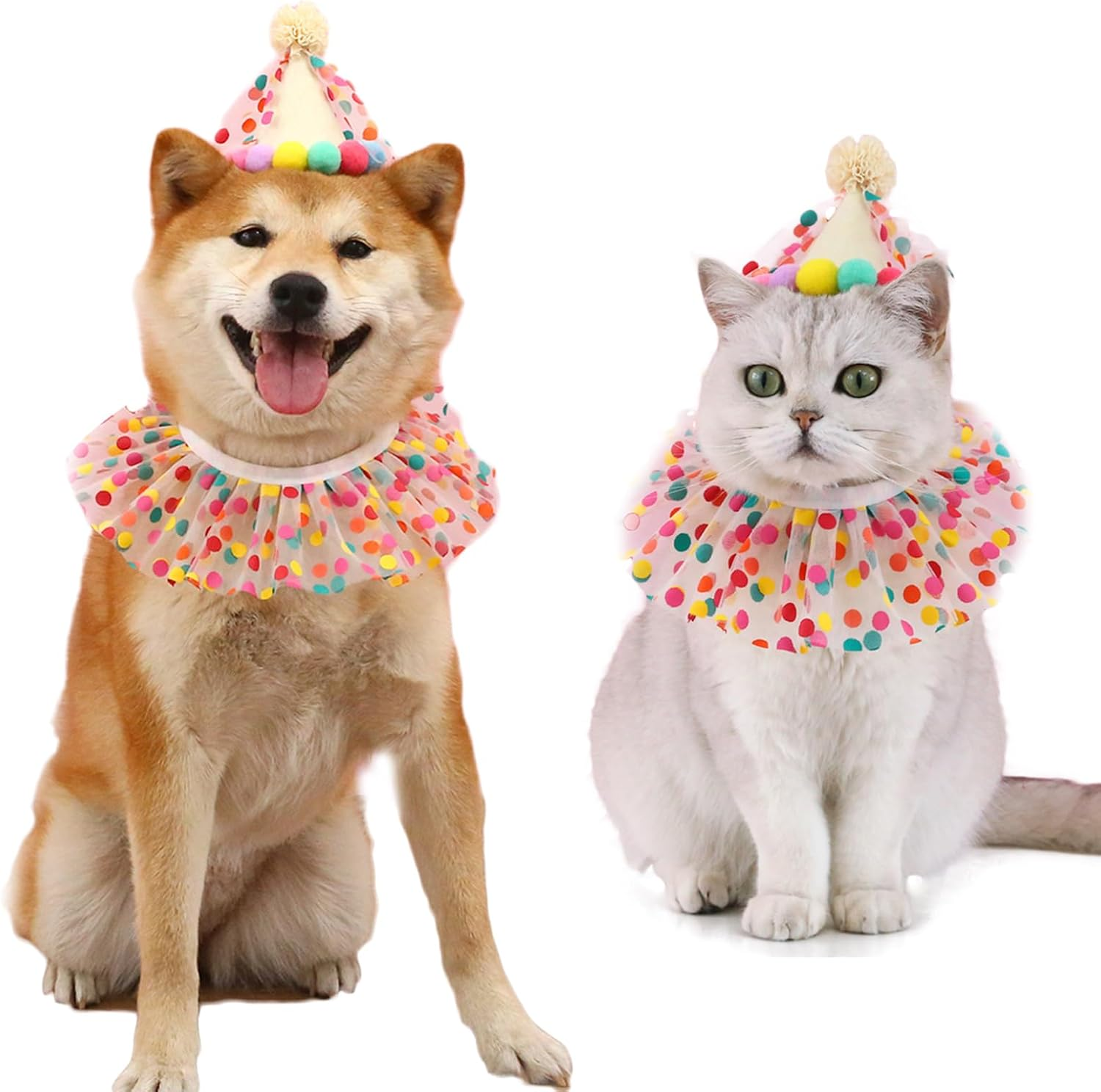 Cat Dog Birthday Hat Scarf Set Puppy Princess Costumes Party Hat Lace Lace Cute Cat Outfit Dots Bandana Doggy Cat Birthday Decorations Pet Party Supplies (Colour-1) image number 4