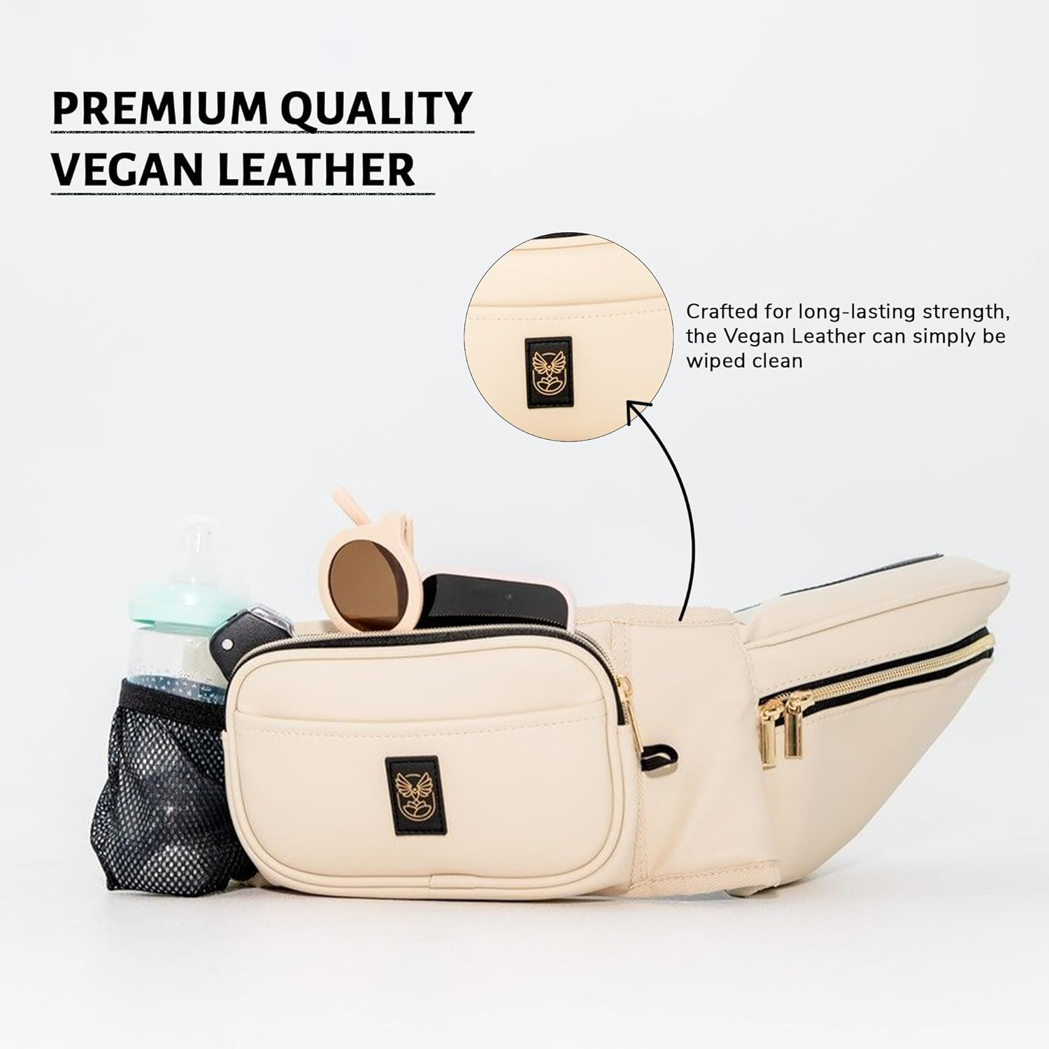 Hipsurfer Hip Seat Baby Carrier & Bum Bag for 0-3 Years Babies - Multi-Award Winning, Ergonomic Baby Hip Carrier in Australia for Newborns & Toddlers, Vegan Leather, Inbuilt Storage(Sand)