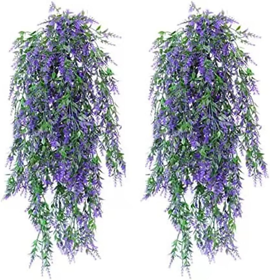 JLHOUSE AUA7002-1 2Pcs Hanging Plants Artificial Lavender UV Resistant Plants Fake Hanging Vines Hanging Flower Plastic Greenery Plants Home Garden Wedding Party Indoor Outdoors Decorations-Purple