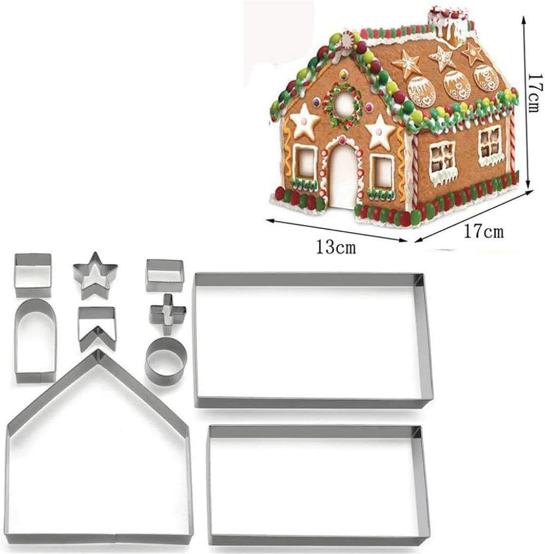 3D Christmas Cookie Cutter Set, Xmas Gingerbread House Cookie Cutters, 10 Pieces Stainless Steel Biscuit Cutter Mould for DIY Baking Cake Fondant Muffin Pastry Decoration (Gift Box) image number 1