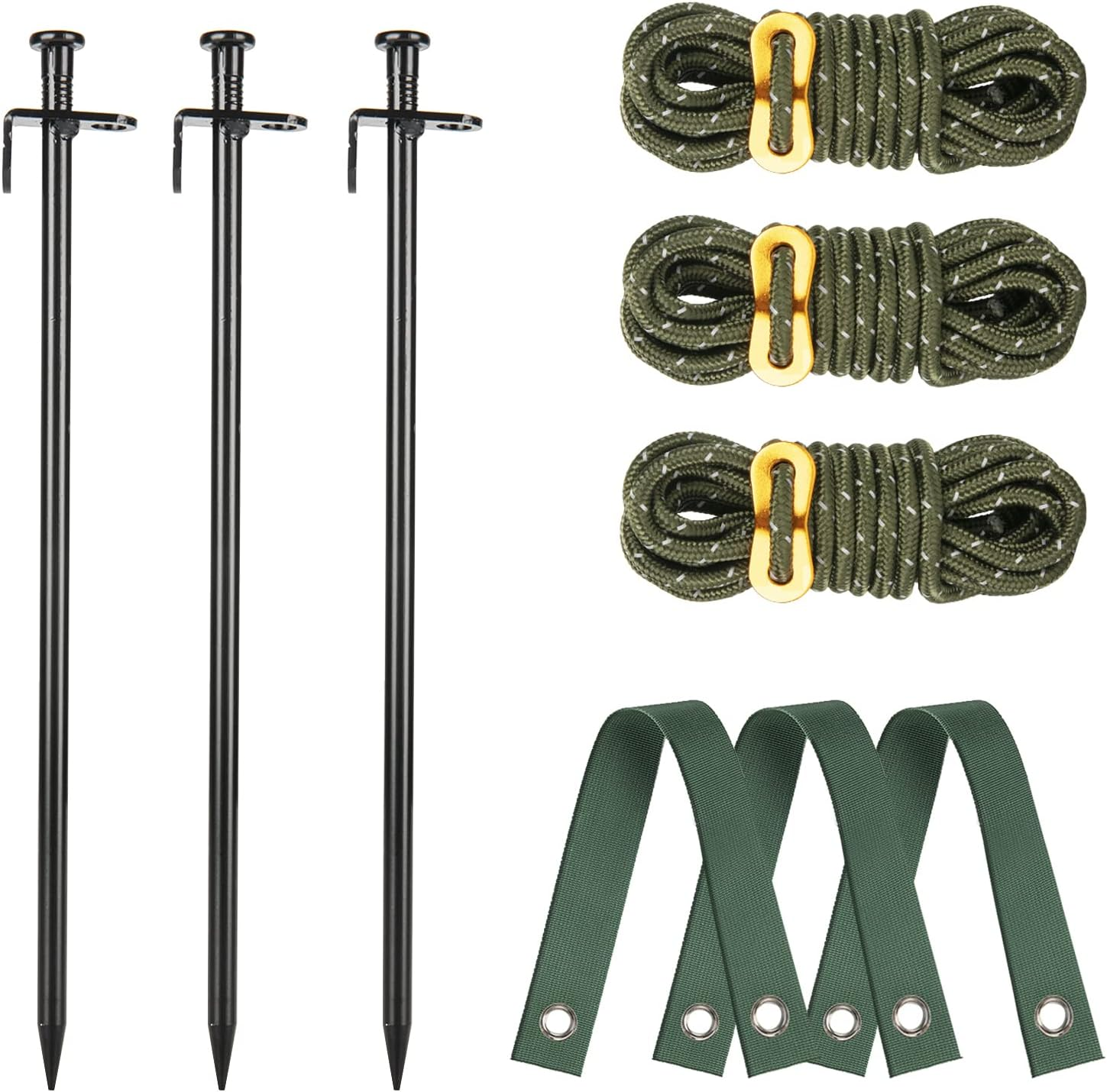 Heavy Duty Tree Stake Kits, 11.8 Inch Steel Tree Stakes and Supports for Young Tree anti Strong Wind, Leaning Tree Anchor Straightening Kit with 3 PCS Steel Stakes, 13.12 Feet Rope and Tree Straps image number 5