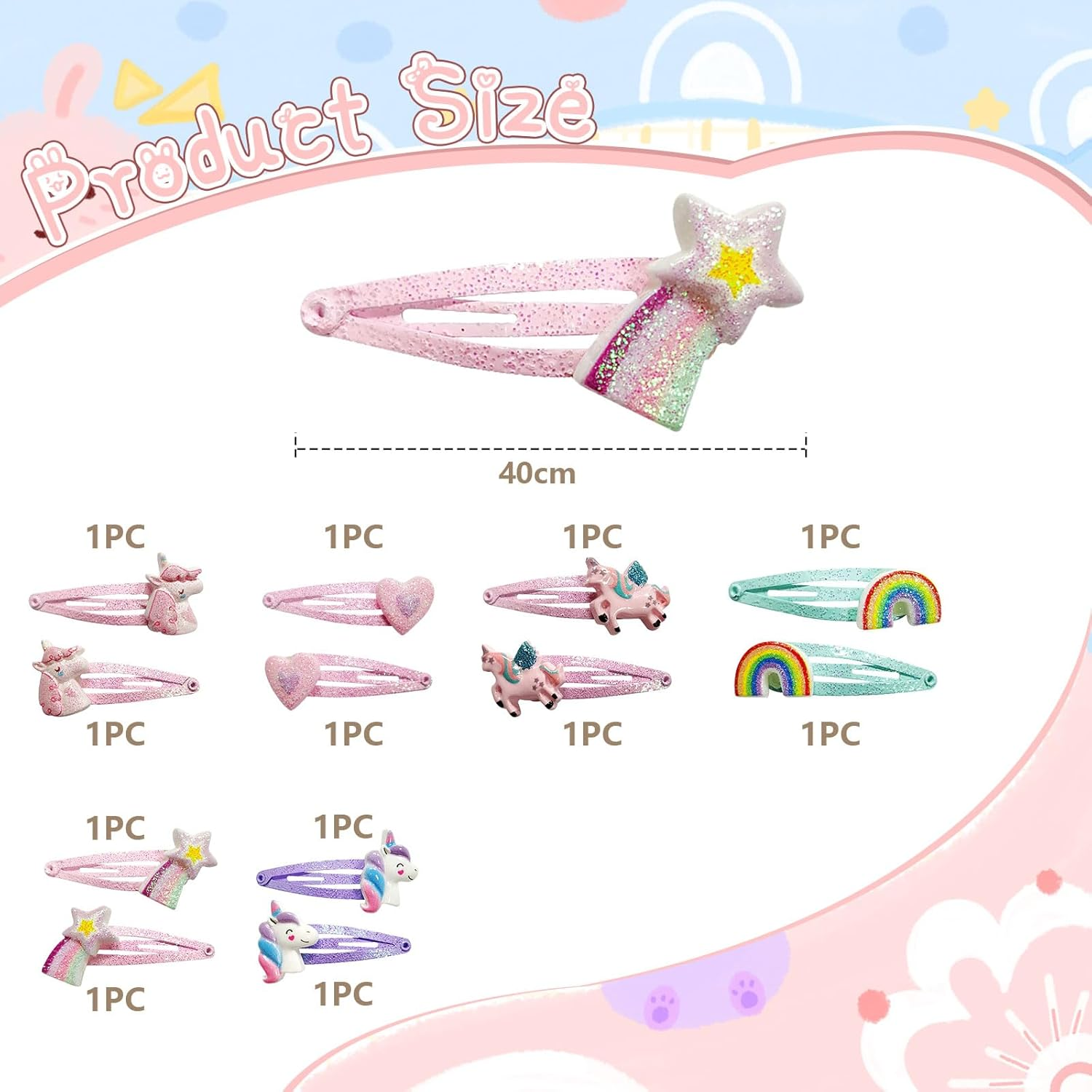 Mrltau Pack of 12 Children'S Hair Clips, Multicoloured, Unicorn Hair Clips for Girls, Hair Clips, Girls' Hair Clips, Cartoon Clips, Children, Hair Clips Girls.