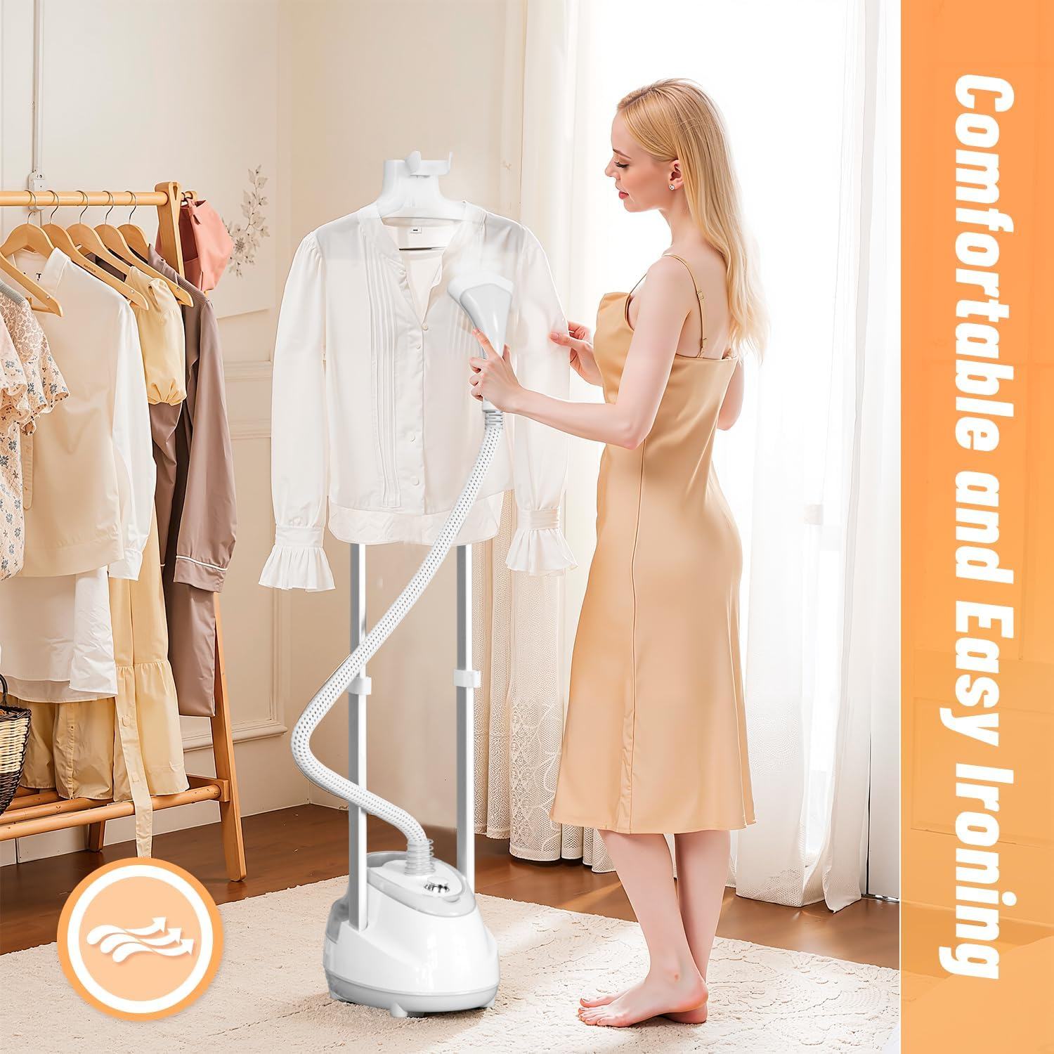 Shanghigh Stand Garment Steamer for Clothes - 1800W Steamers with Adjustable Double Rod, Flat and Hanging Ironing with 1.6L Water Tank, 30S Fast Heat-Up, Wrinkle Remover with 10 Iron Modes for Home image number 6