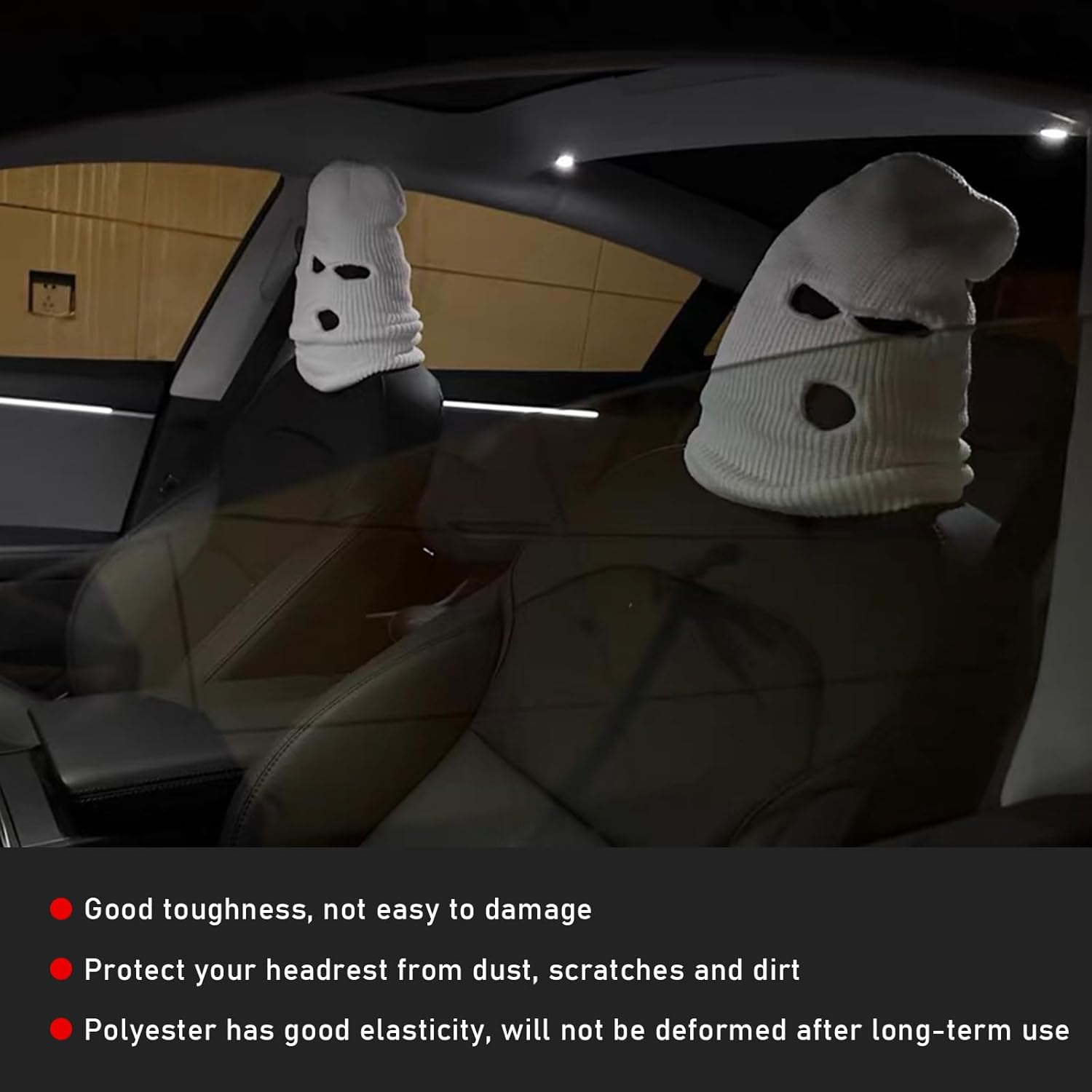 Yourkar 2 PCS Car Headrest Cover, Personalized Funny Hat for Car Seat Head Cover, Full Face Mask Design Headrest Protector for Car, Van, Truck, SUV, Universal Car Accessories (Black) - Black image number 6