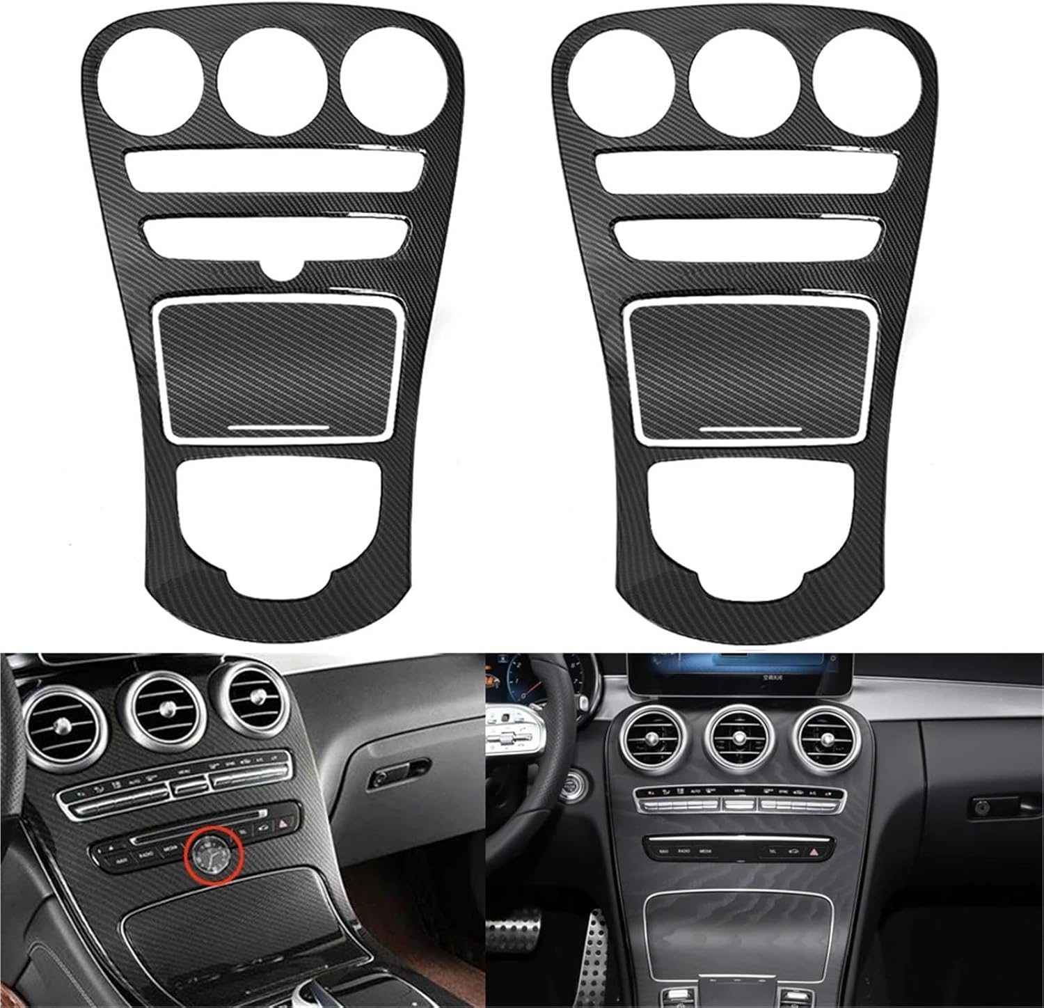 Carbon Fiber Gear Shift Panel Car Center Console Panel Decoration Cover Trim Fit for Mercedes Benz C-Class W205 C180L C200 C300 GLC X253 2015-18 Carbon(Without Clock) - Without Clock image number 6