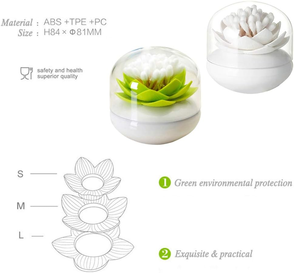2 Pack Creative Lotus Cotton Swab Holder Q-Tips Toothpicks Holder Table Decorate Cotton Bud Storage Box Organizer - Green+Black image number 6