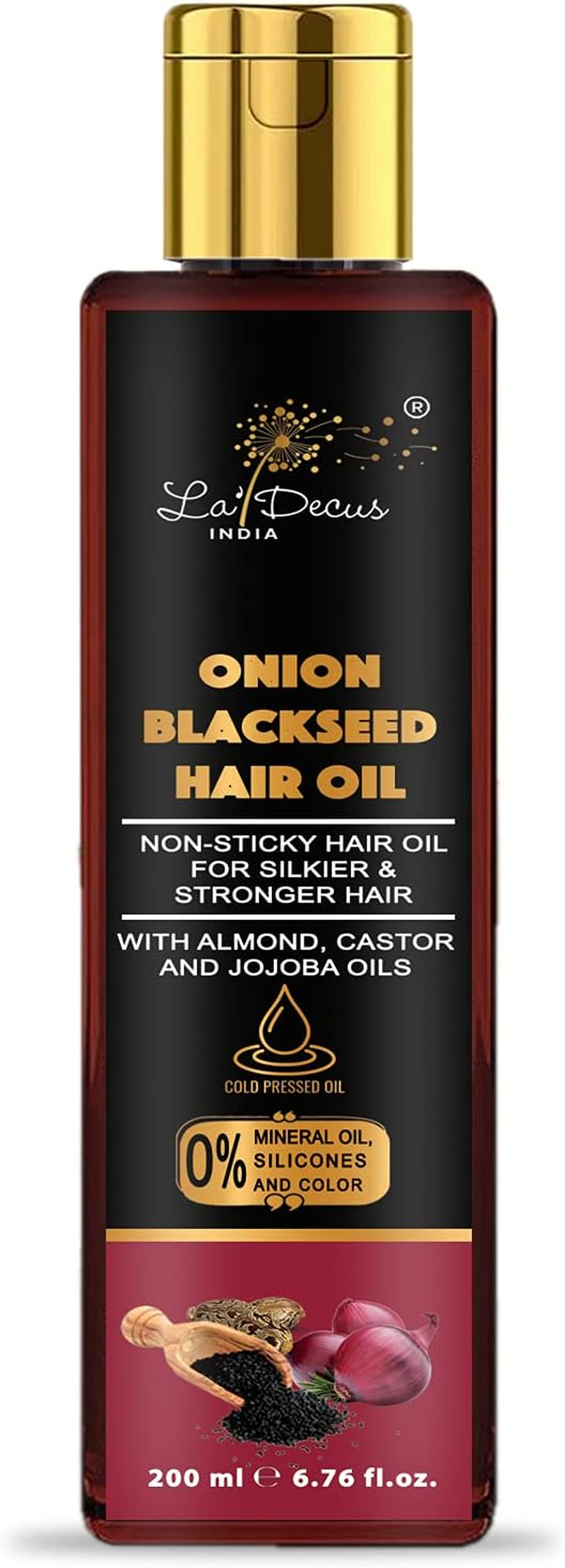 La&rsquo; Decus&reg; India Onion Black Seed Hair Oil | Enriched with Almond, Castor and Jojoba Oils | Promotes Hair Growth and Makes Stronger and Silkier Hair Pack of 200 Ml image number 3