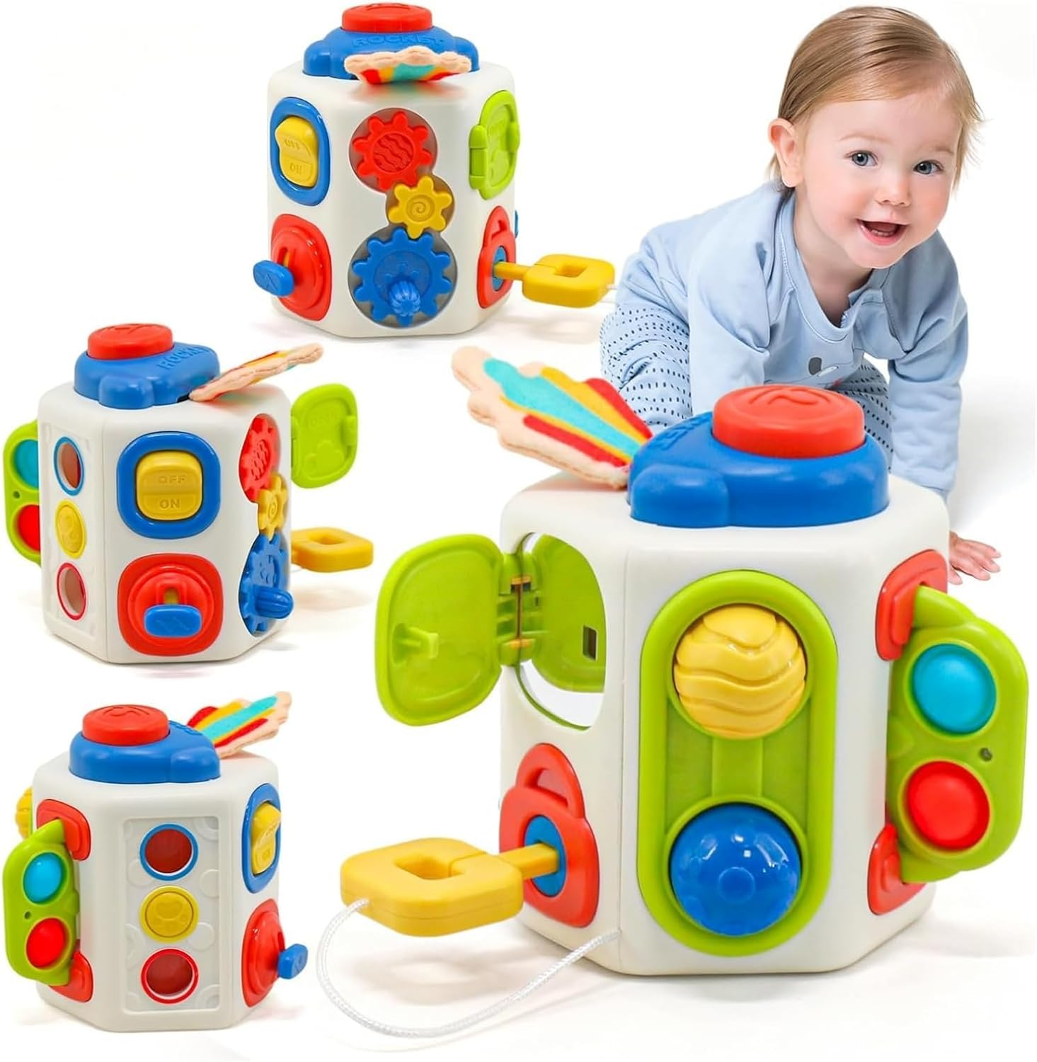 Busy Cube for Toddlers 1-3, Montessori Toys for 1 Year Old Sensory Activities Busy Board,Baby Gifts for 6 to 18 Months 1 2 One Year Old Infant Boys Girls,Fidget Busy Board Learning Toys image number 5