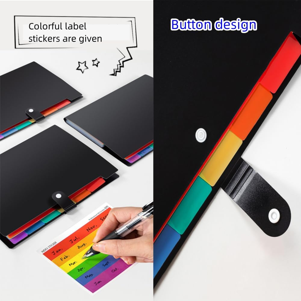 DACUAN Expanding File Folders Organizer, 7 Pocket Folders for Documents, Plastic Expandable File Folder, Accordion File Folders with Labels, A4 Paper Document Organizer for Home School Office (Black) image number 5