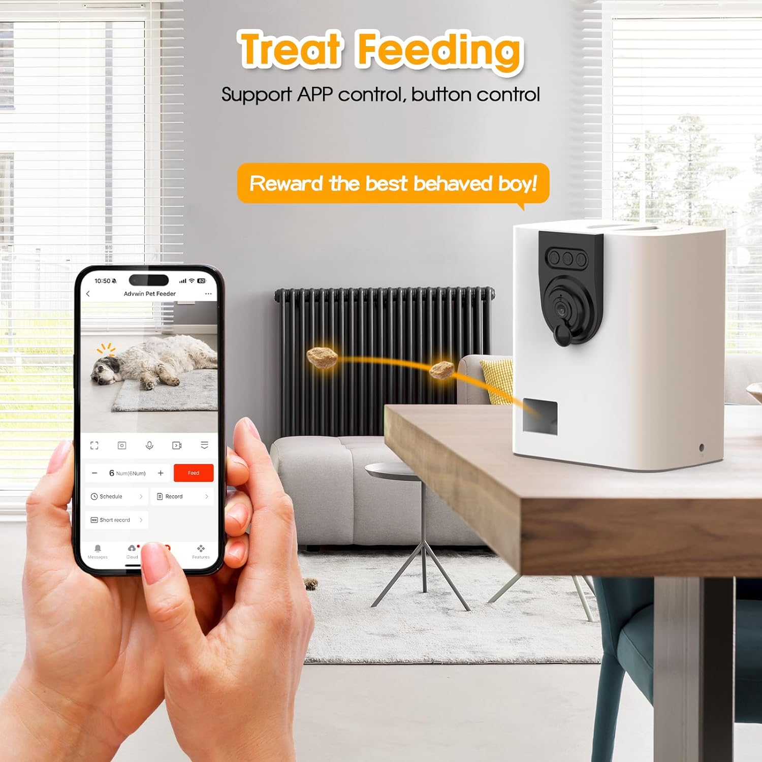 Advwin Dog & Cat Smart Camera Treat Dispenser, 2.4Ghz & 5Ghz Wifi, 1080P HD Camera, Two-Way Audio, App Control &ndash; for Small Treats & Kibble image number 1