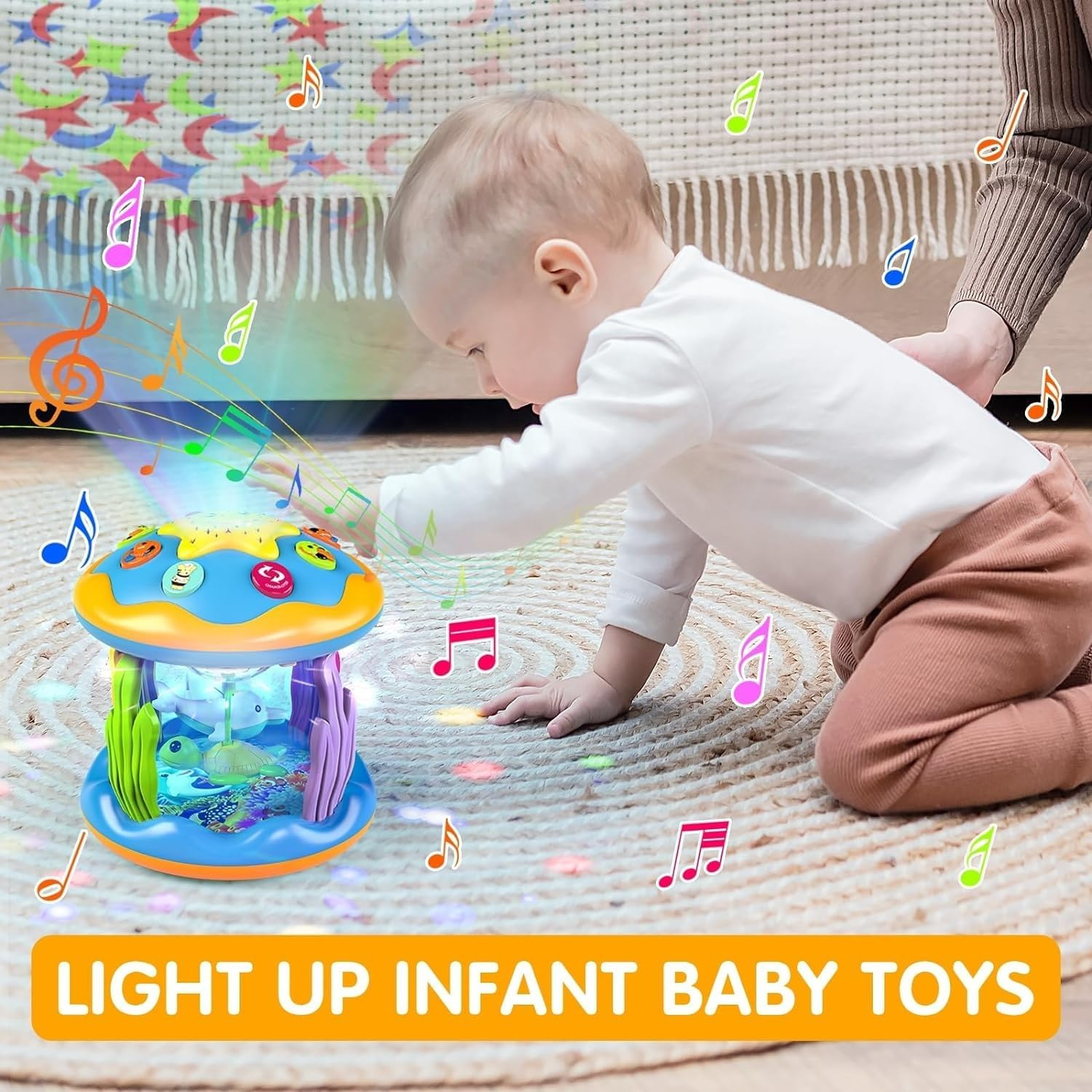 Baby Toys 12 to 36 Months Babies Ocean Rotating Projector Colors Lights Musical Toys 12-36 Months Crawling Learning Infant Toys for Toddlers 1 2 3 Years Old Baby Christmas and Birthday Gift image number 5