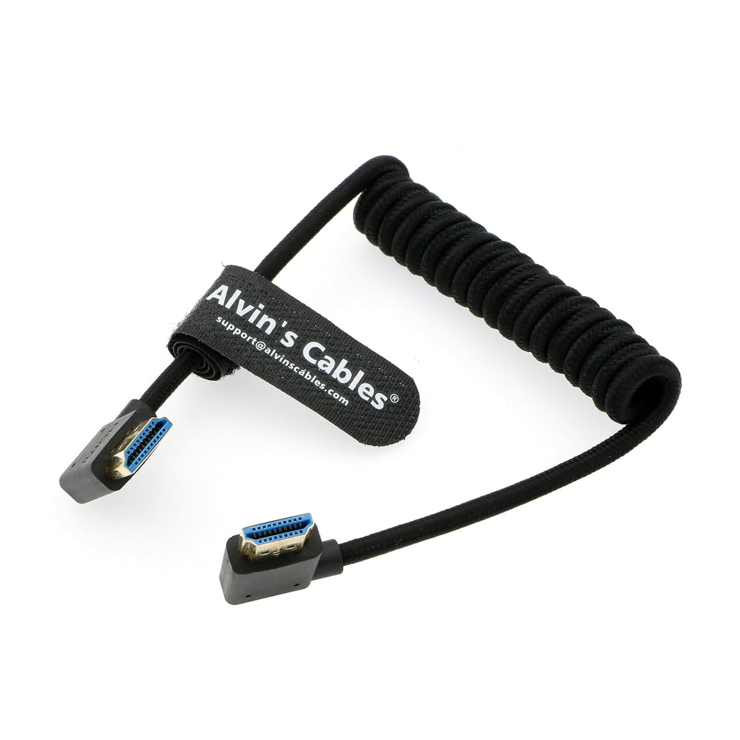 Alvin'S Cables 8K 2.1 HDMI High Speed Braided Coiled Cable Left Angle to Right Angle for Atomos Ninja V, Portkeys BM5, for Feelworld Monitor, for Canon C300, Z CAM E2, Sony FS5| FS7| A7S3 Cameras image number 1