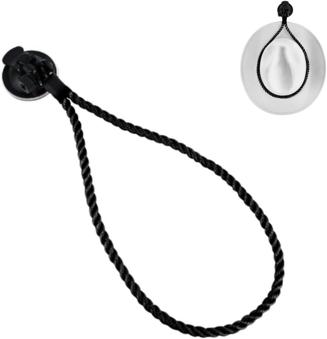 Hat Mount for Your Vehicle,Universal Car Hat Mount with Suction Cup,Handmade Rope Cowboy Hats Rack,Auto Universal Interior Accessories for Trucks, for Trucks, Suvs, Cars Black image number 5
